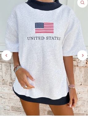 United States Flag Embroider Mockneck Short Sleeve Sweatshirt